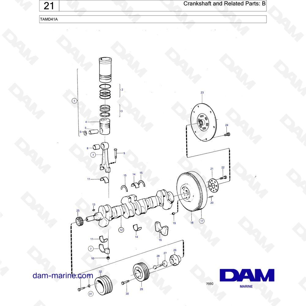Spare parts and exploded views for Volvo Penta TMD41A